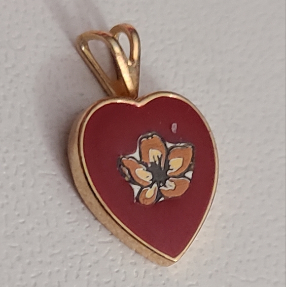 Vintage Reed & Barton Heart Necklace Pendant Cloisonne Estate Small Euc - Picture 7 of 9